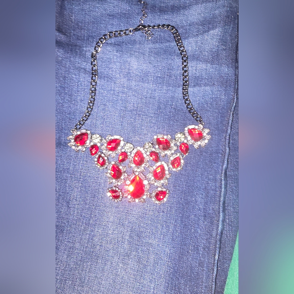 Torrid Red and Silver Gem Necklace - Picture 3 of 5